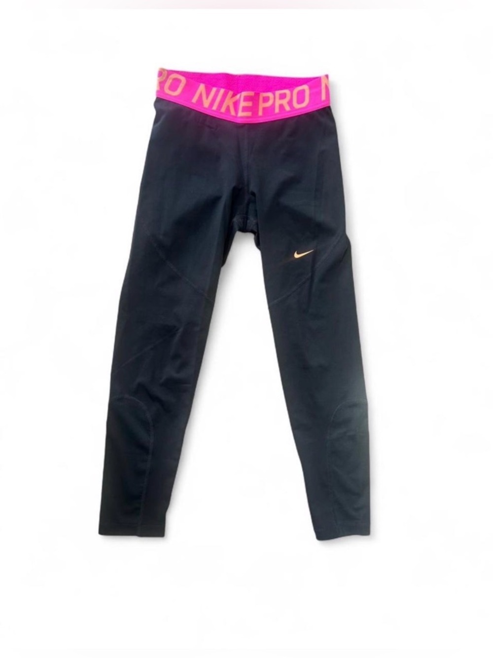 Nike Pro Black Crop Leggings Pink Waistband Size Small - Picture 2 of 4